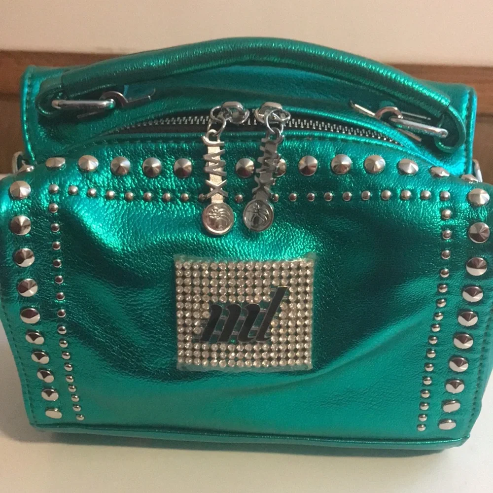 Super Cute Metallic Green Satchel Handbag Crossbody - Picture 2 of 9